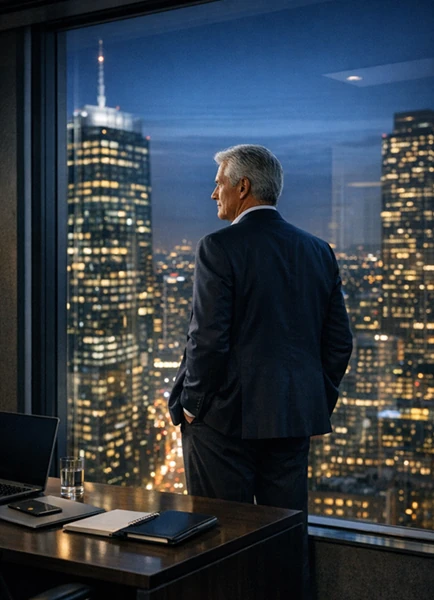 CEO Mirando por la ventana de una oficina